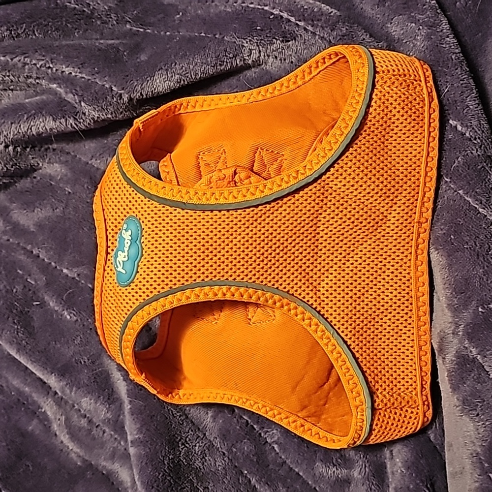 Plush orange step in harness size large
